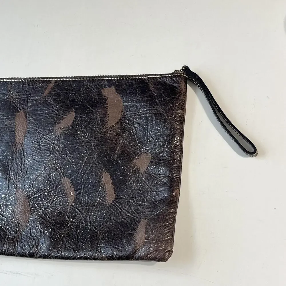 Patricia Nash Clutch Wristlet Bag Womens Large Brown Leather Abstract Print Boho